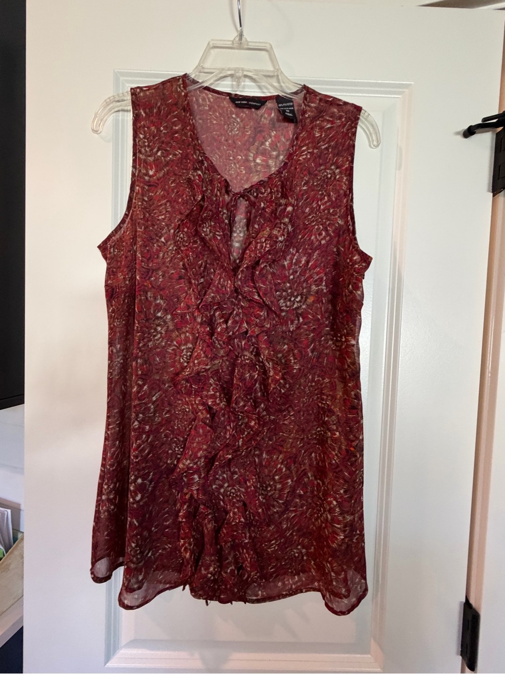 New York & Company Sheer Ruffle Front Blouse – Size 10